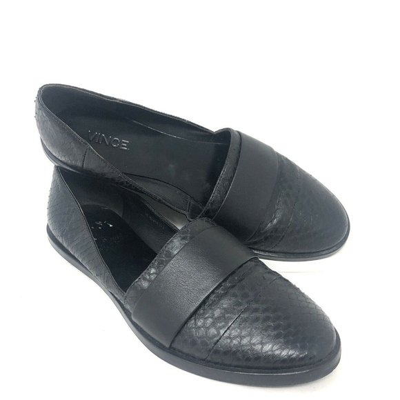 Vince Black Leather Loafers Snake Embossed Size 7 - Picture 8 of 8